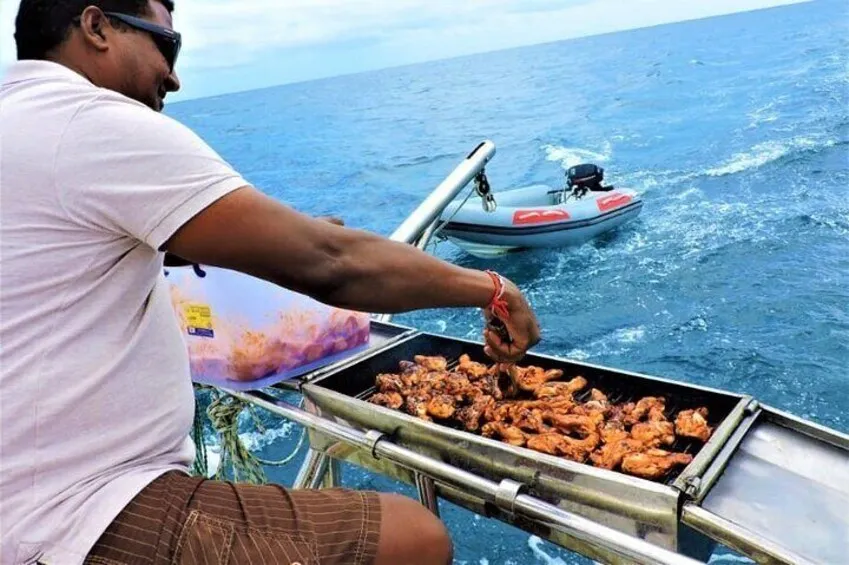 Barbecue lunch on a catamaran trip in Mauritius