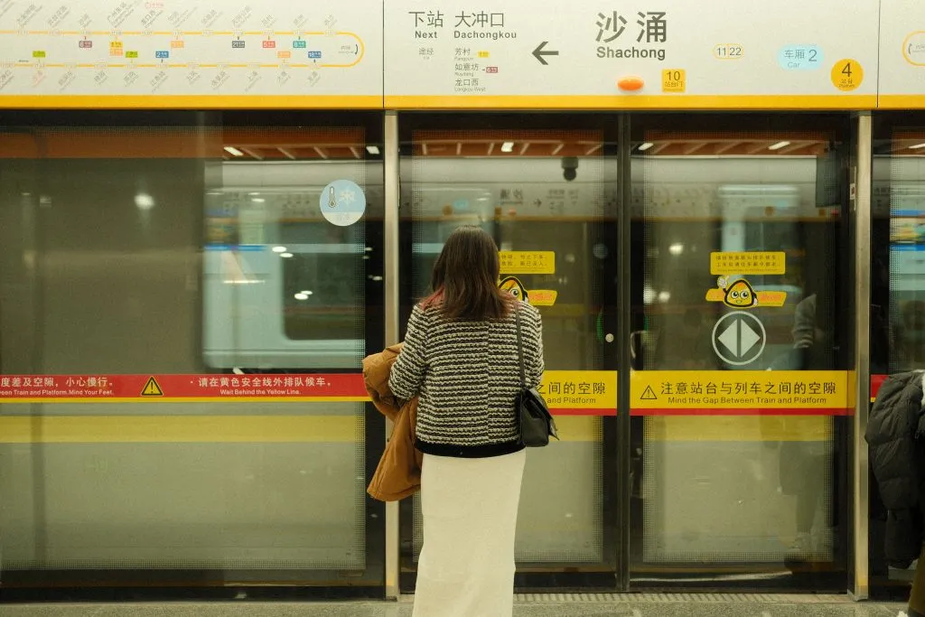 Passengers waiting on a Guangzhou Metro platform